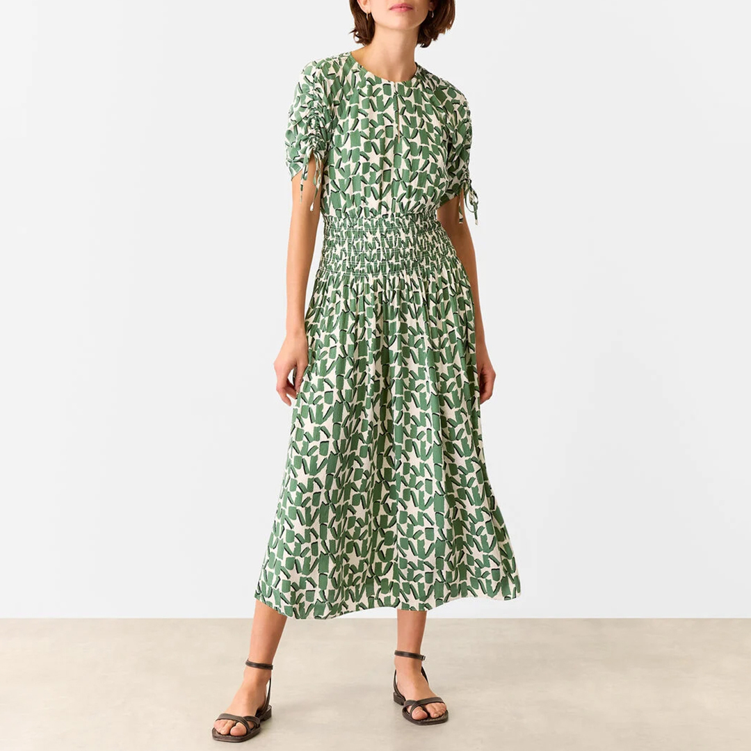 WHISTLES Women's  Green Abstract Squares Midi Dress in Size 18, BrandAlley