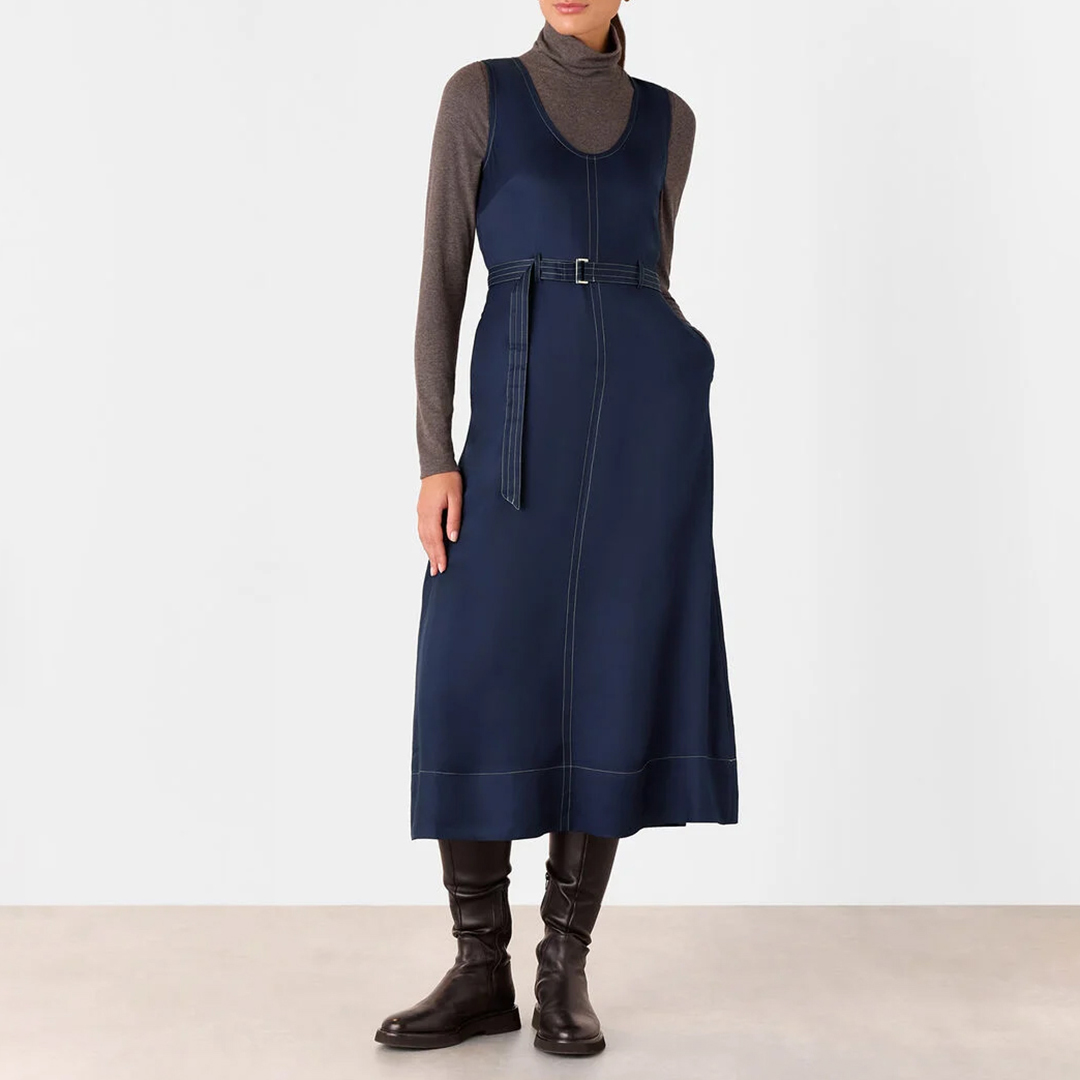 WHISTLES Women's  Dark Blue Karina Sleeveless Midi Dress in Size 8, BrandAlley
