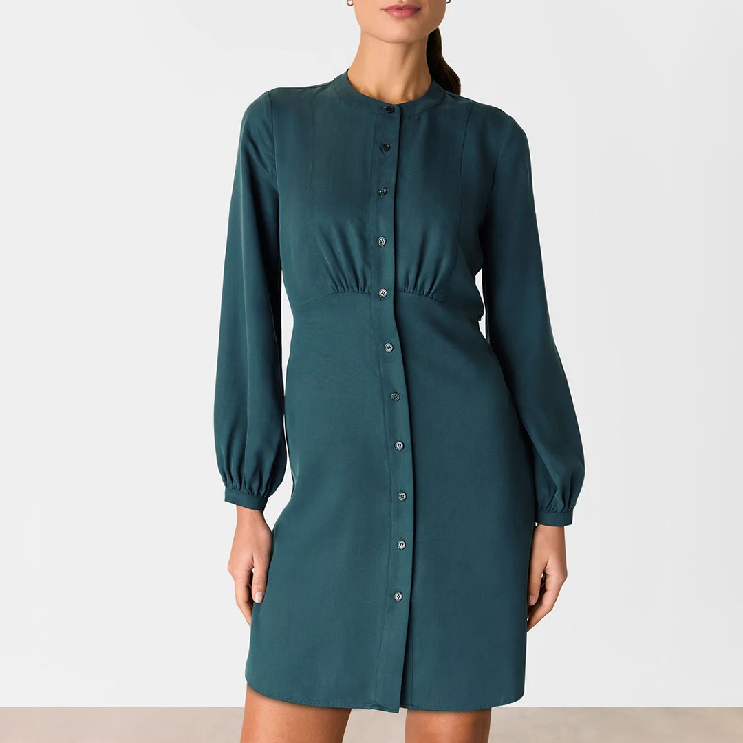WHISTLES Women's  Teal Button Front Flippy Mini Dress in Size 8, BrandAlley