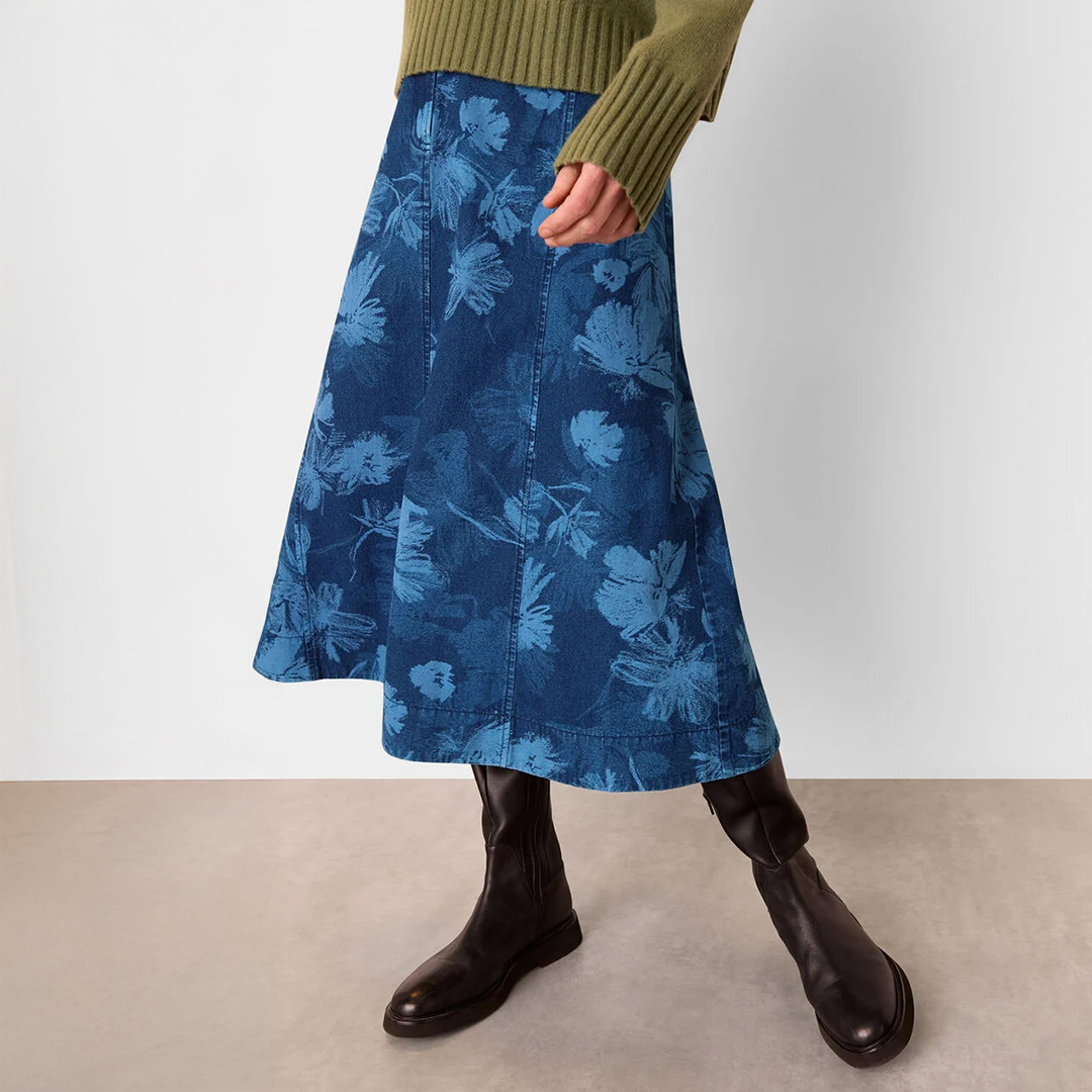 WHISTLES Women's   Blue Chalk Print Midi Skirt in Size 20, BrandAlley