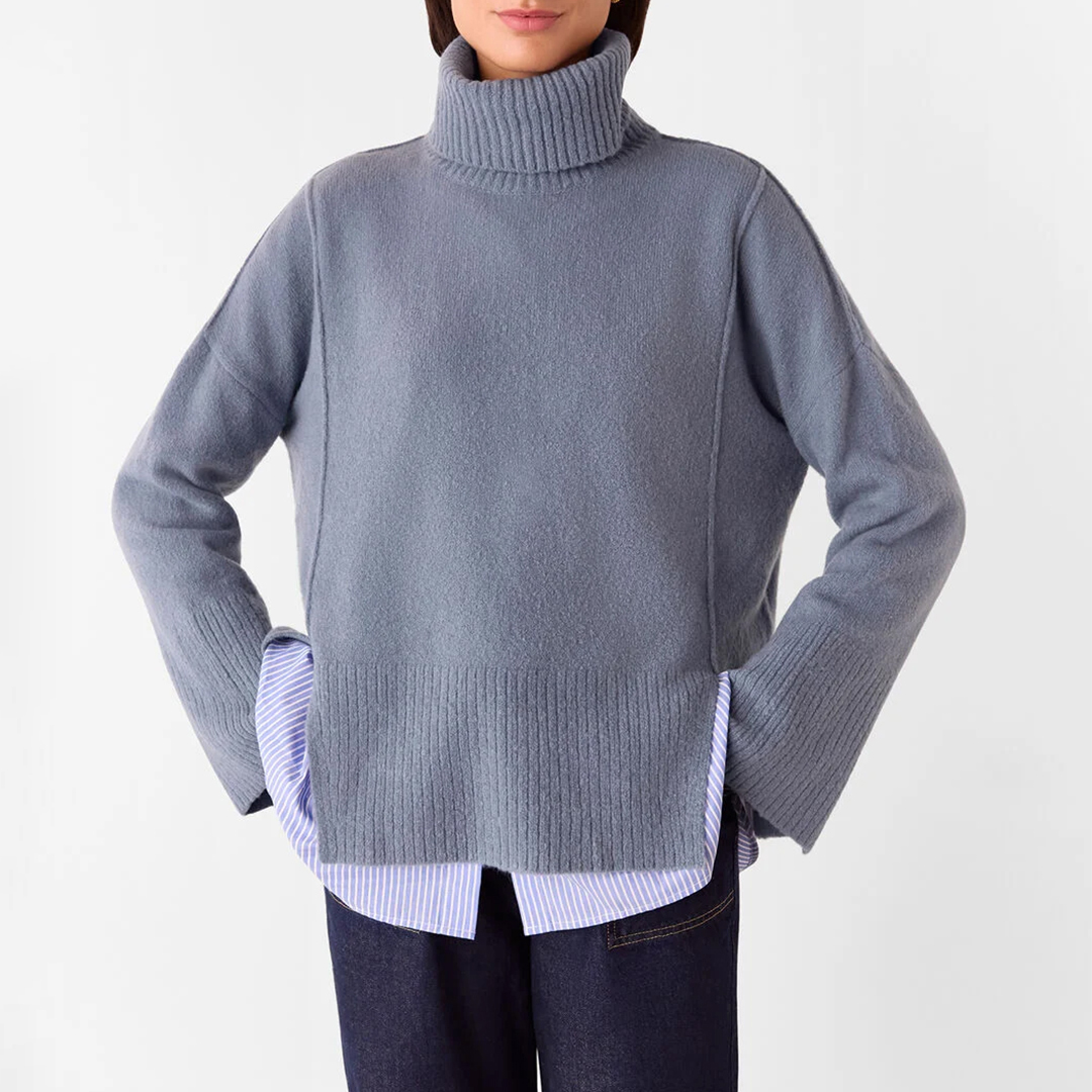 WHISTLES Women's   Blue Light Wool Mix Roll Neck Jumper in Size M, BrandAlley