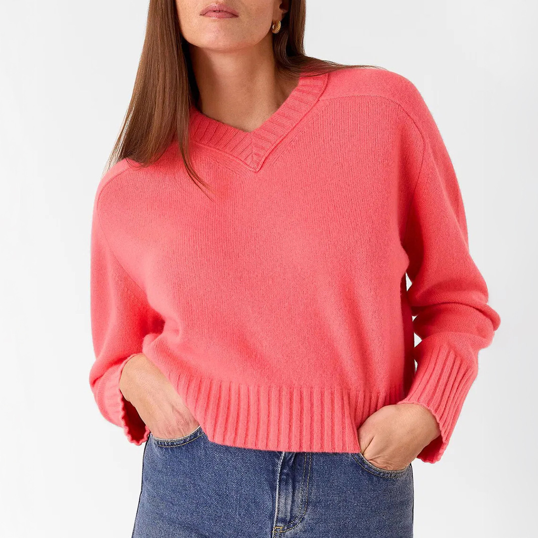 WHISTLES Women's   Pink Wool V-Neck Knitted Jumper in Size L, BrandAlley
