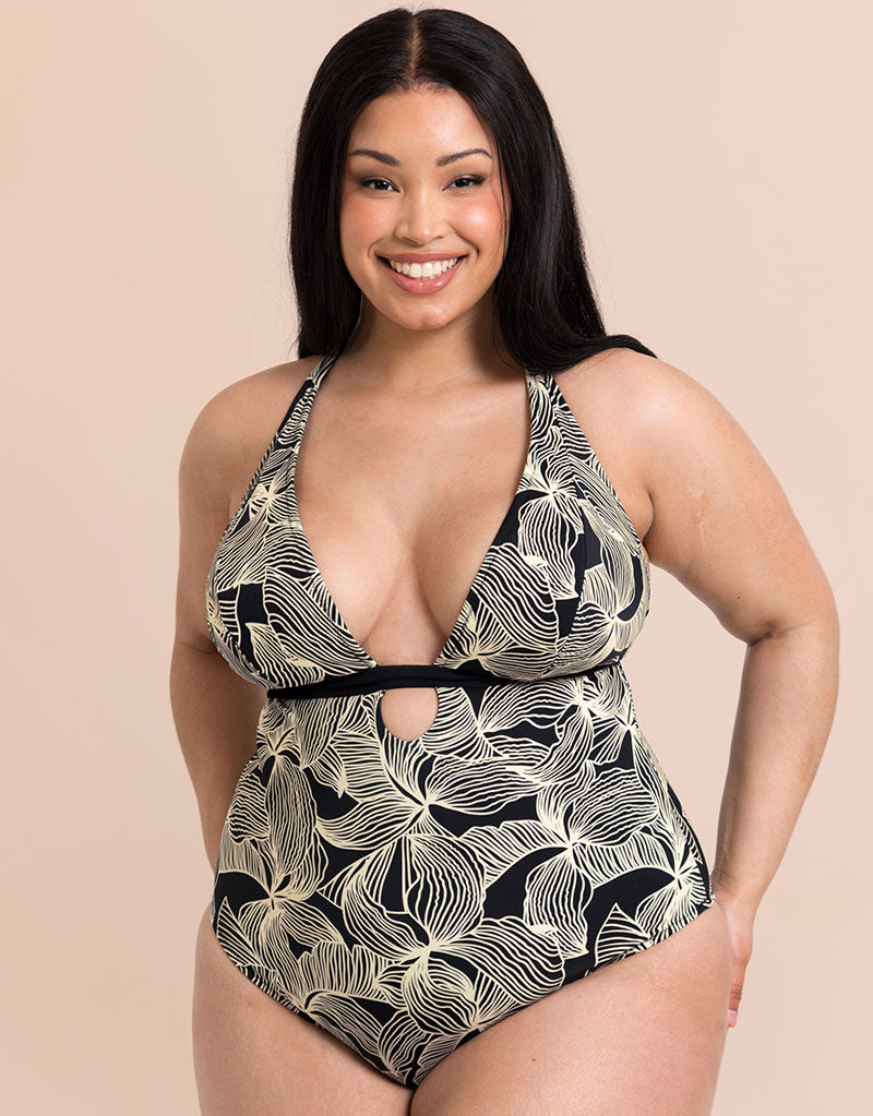 Curvy Kate Women's    Ripple Reef Reversible Non-Wired Way Swimsuit Black Print in Size 32DD/E, BrandAlley