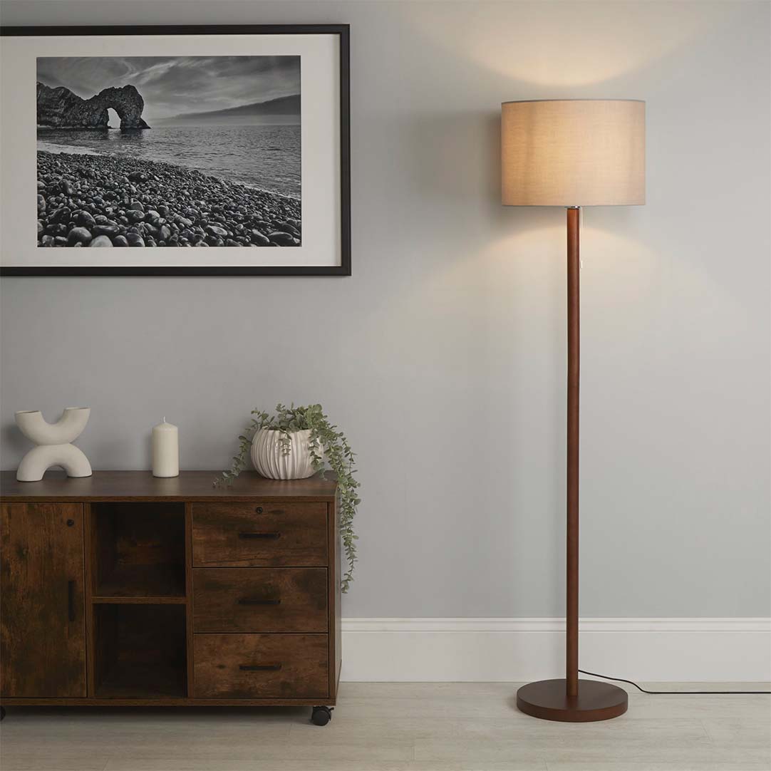 Searchlight   Dark Wood Floor Lamp Grey Shade , BrandAlley
