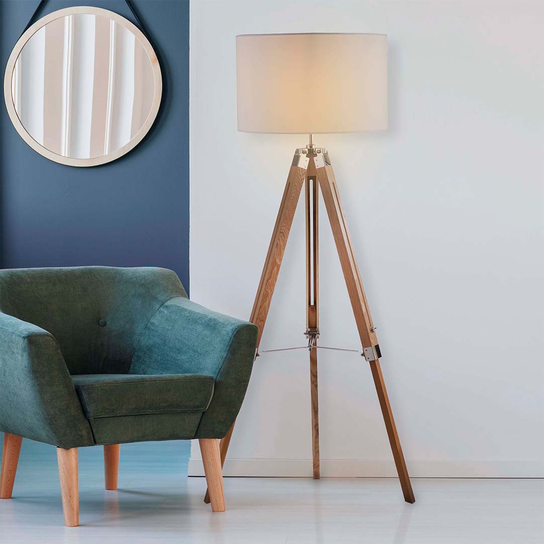 Searchlight   Light Wood Base Floor Lamp with Cream Linen Shade , BrandAlley
