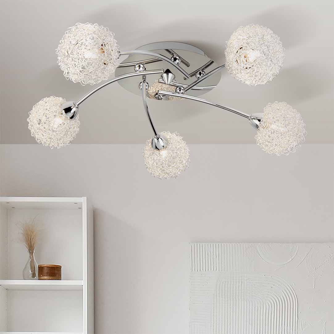 Searchlight   5 Light Ceiling Flush - Chrome & Aluminum , BrandAlley