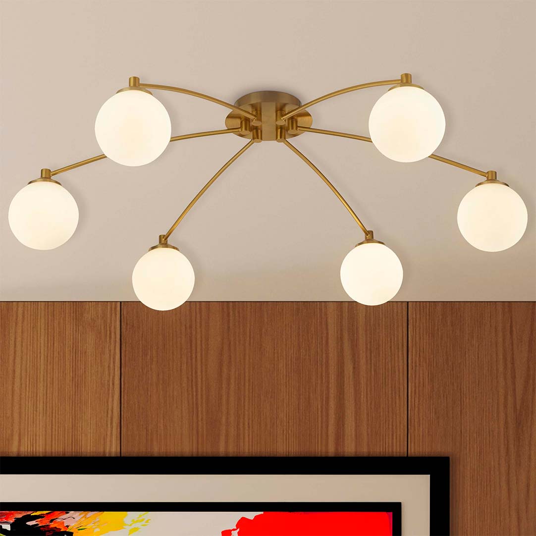 Searchlight   Opal and Brass 6 Light Semi Flush Fitting , BrandAlley
