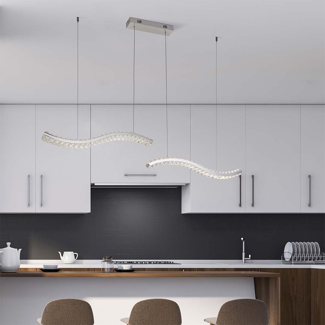 Searchlight    Silver Glass Wave Ceiling Light In Chrome , BrandAlley