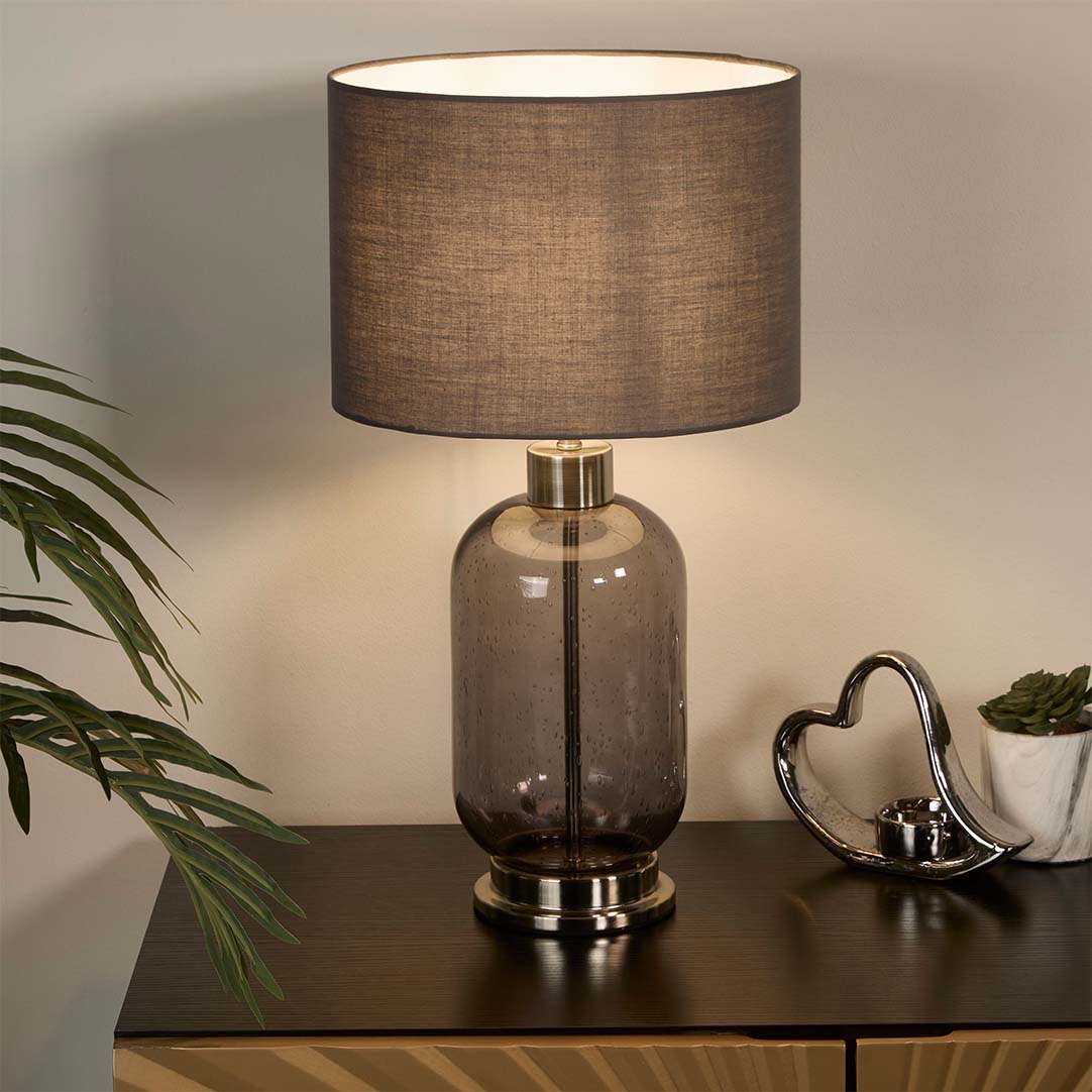 Searchlight   Smoke Glass & Satin Nickel Table Lamp , BrandAlley