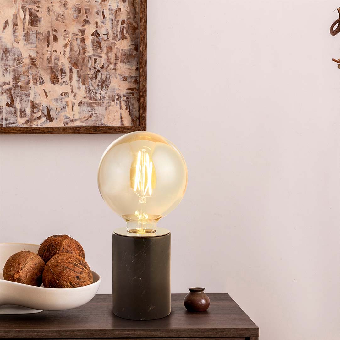 Searchlight    Black Marble Base Table Lamp With Amber Led Bulb , BrandAlley