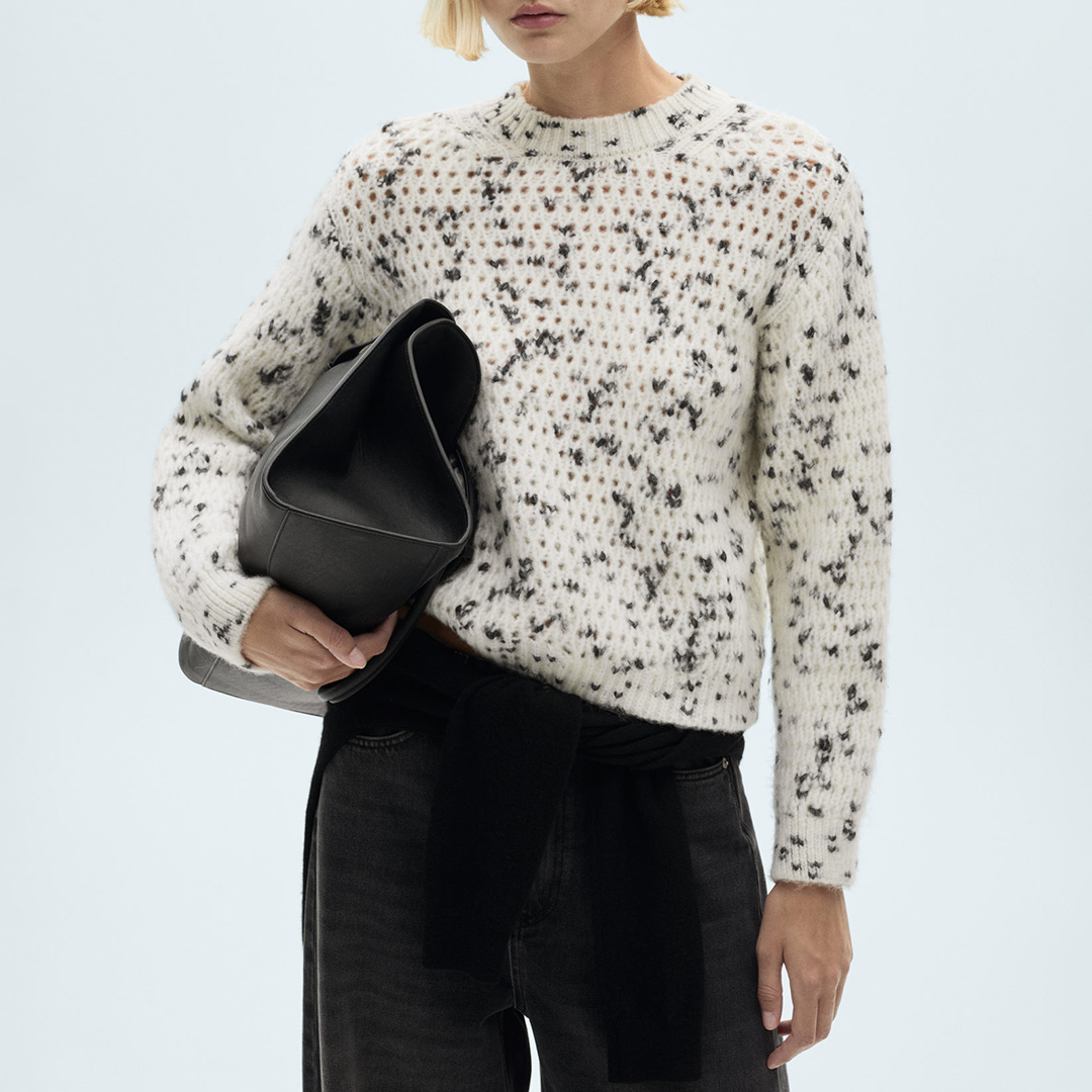 Mango Women's  White Marbled Openwork Jumper in Size XS, BrandAlley