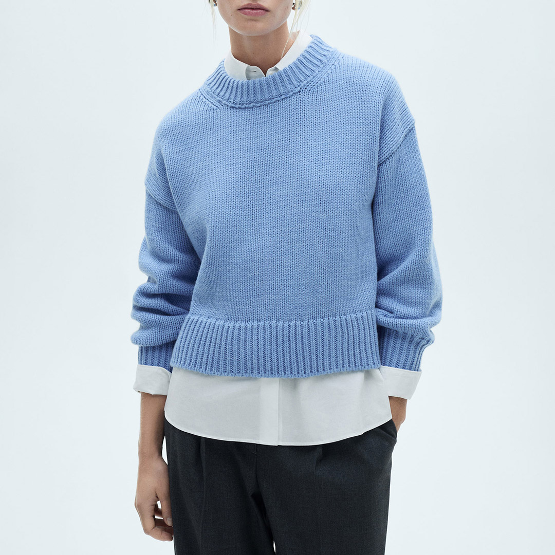 Mango Women's  Blue Wool Blend Round Neck Jumper in Size XS, BrandAlley