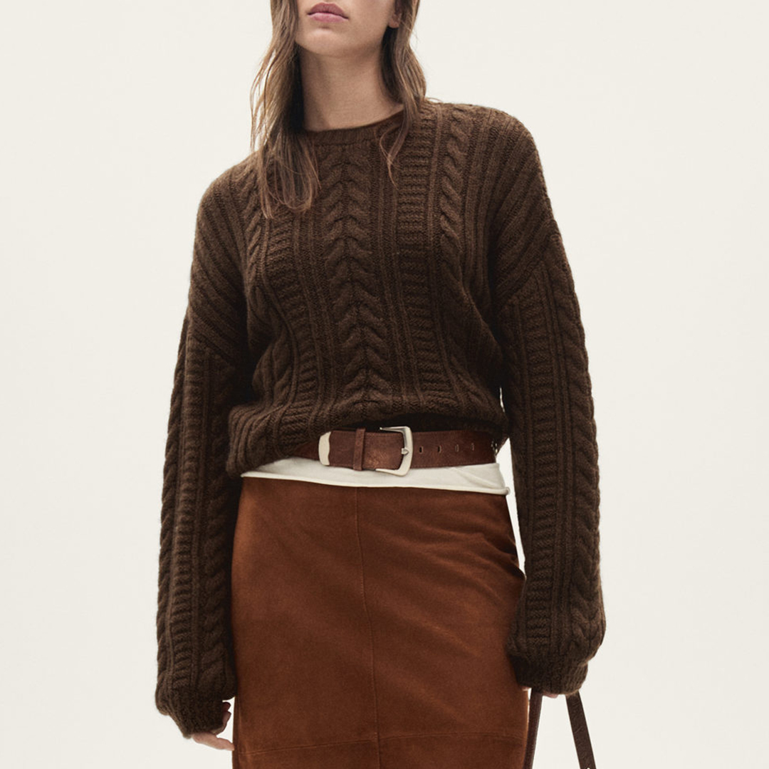 Mango Women's   Brown Round Neck Braided Jumper in Size XL, BrandAlley