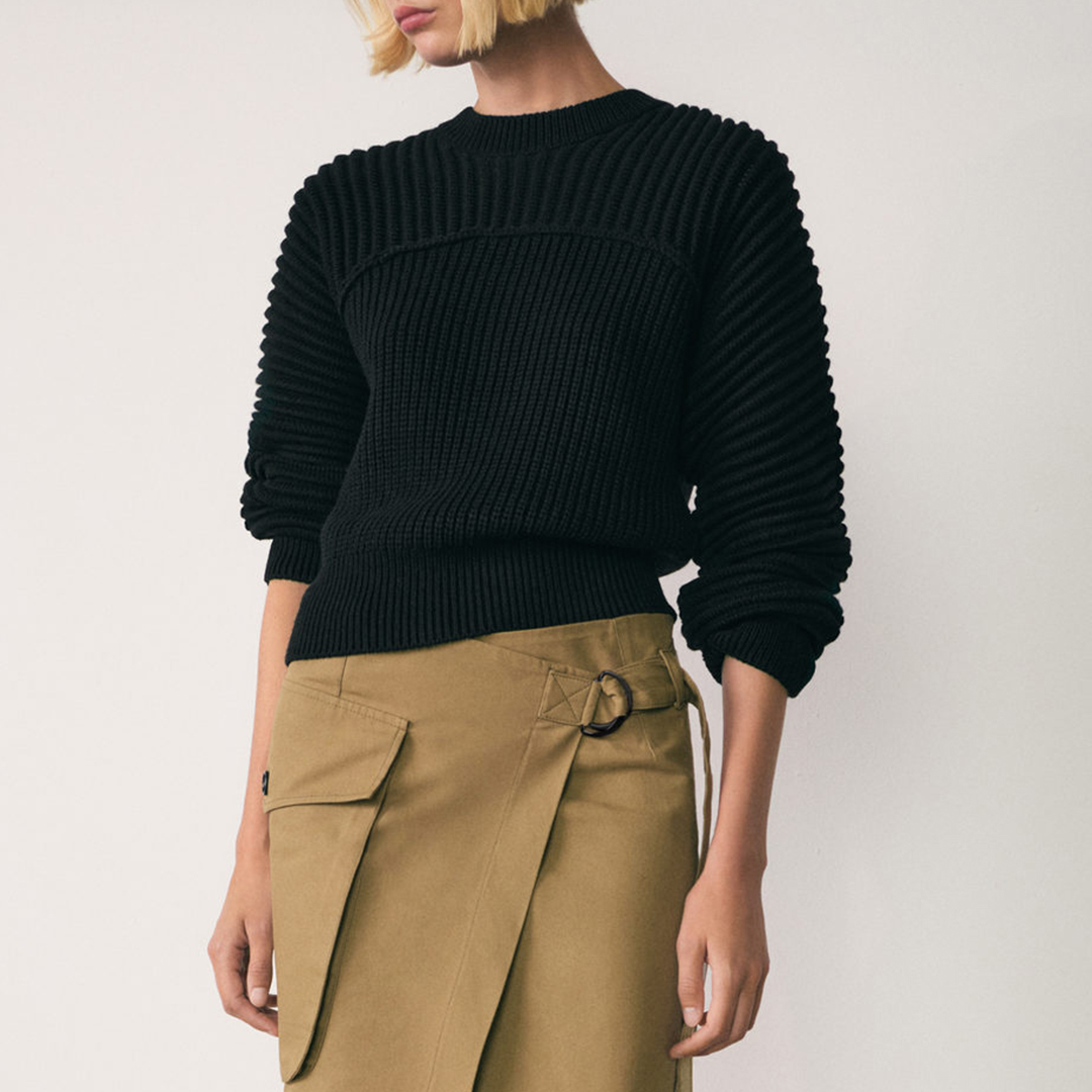 Mango Women's   Black Puff-Sleeve Wool Blend Jumper in Size XS, BrandAlley