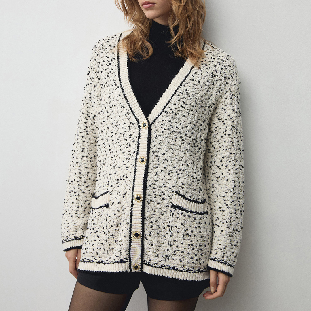 Mango Women's  White Flecked Oversize Cardigan in Size M, BrandAlley