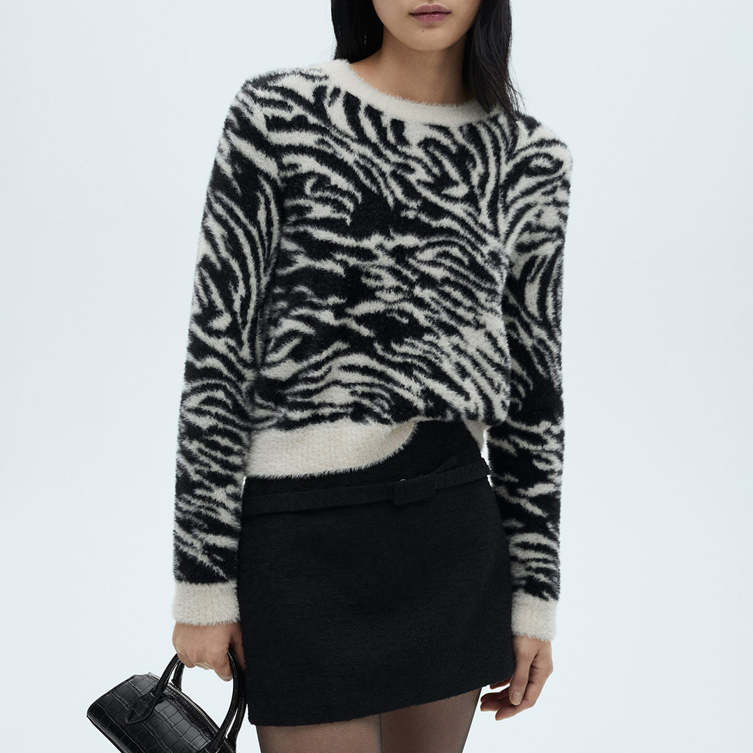 Mango Women's   Zebra Print Furry Jumper in Size XS, BrandAlley
