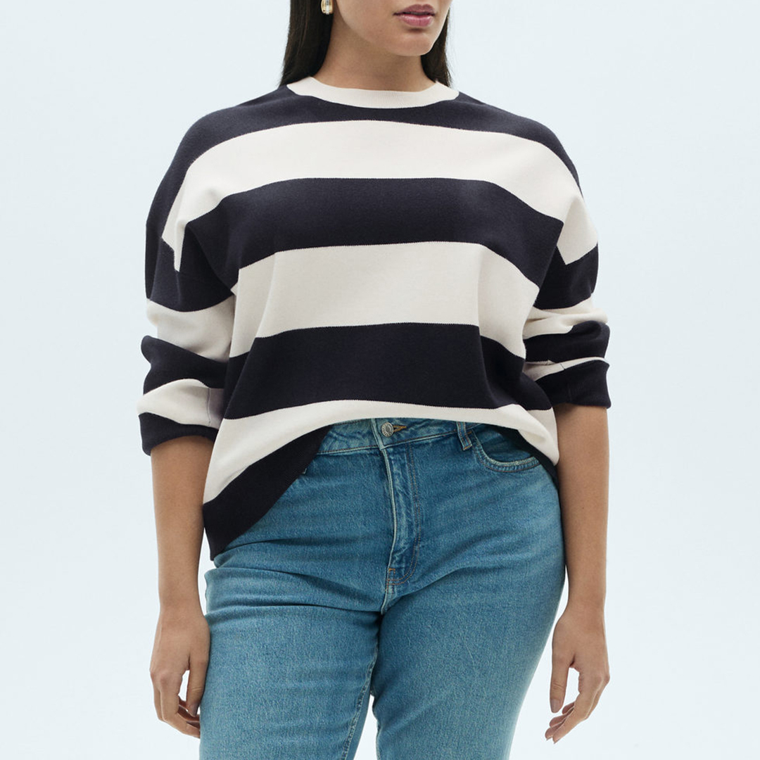 Mango Women's   Navy White/ Stripe Round Neck Jumper in Size L, BrandAlley