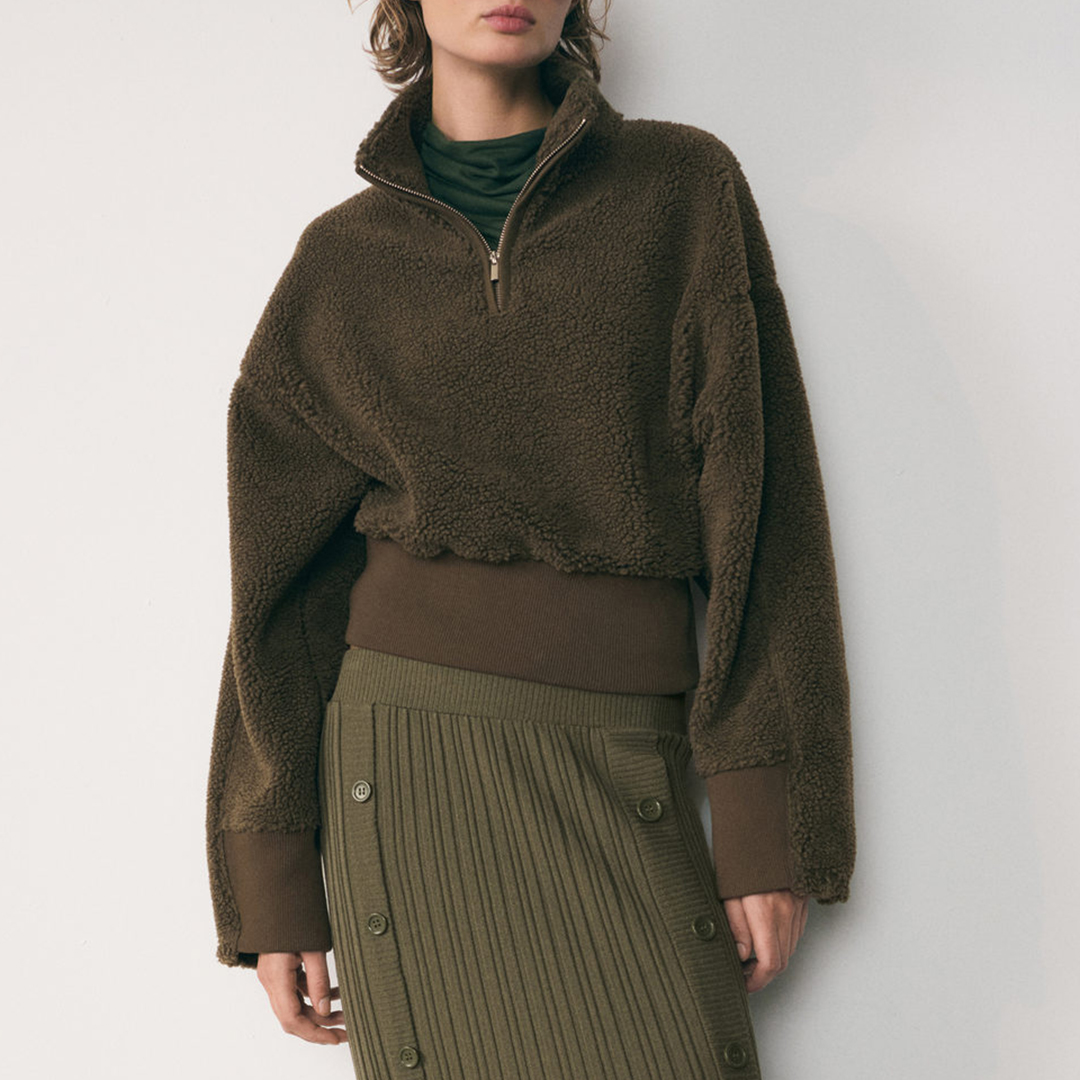 Mango Women's  Khaki Half Zip Fleece Jumper in Size S, BrandAlley