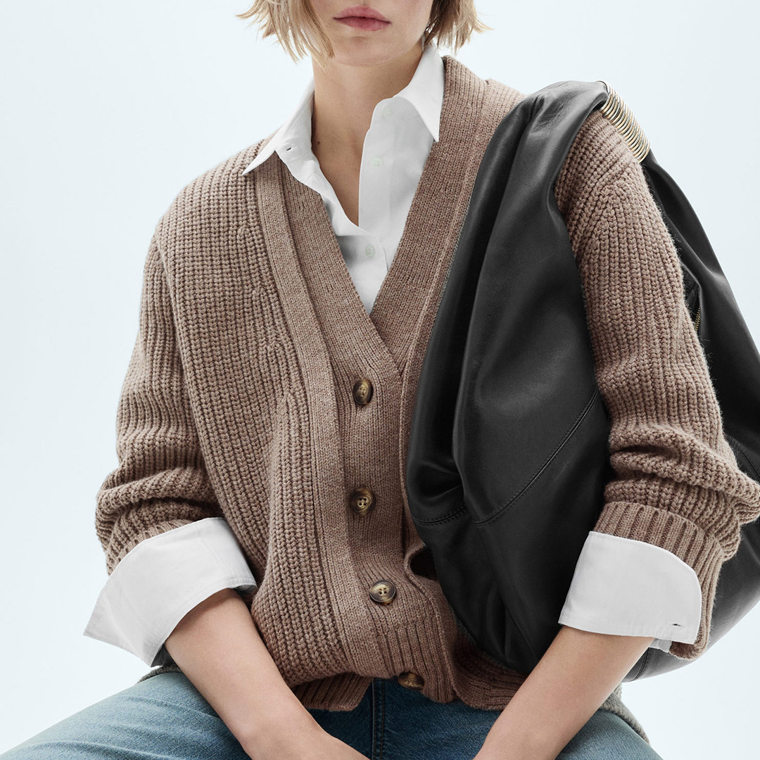 Mango Women's  Brown Wool Blend Oversized Cardigan in Size S, BrandAlley