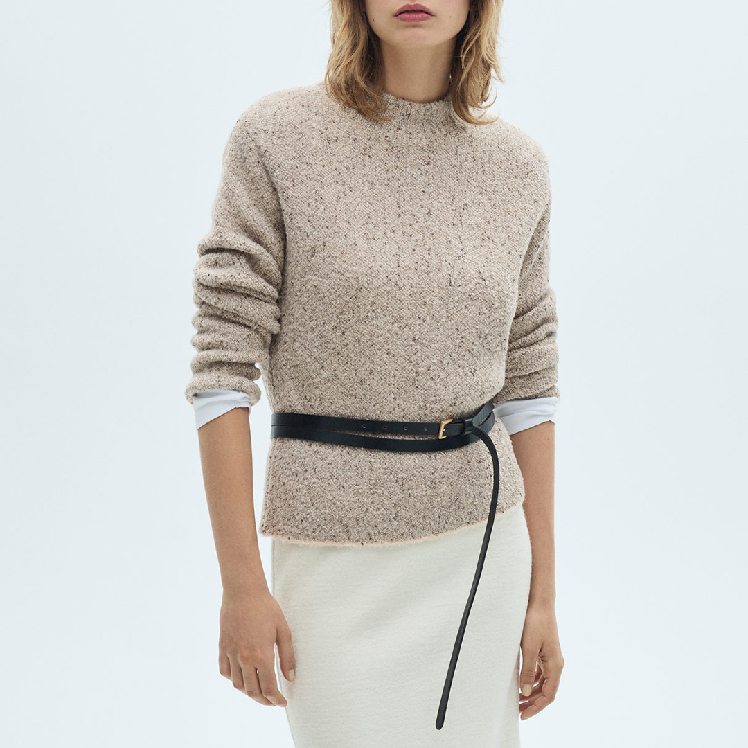 Mango Women's  Beige Flecked High Neck Jumper in Size S, BrandAlley