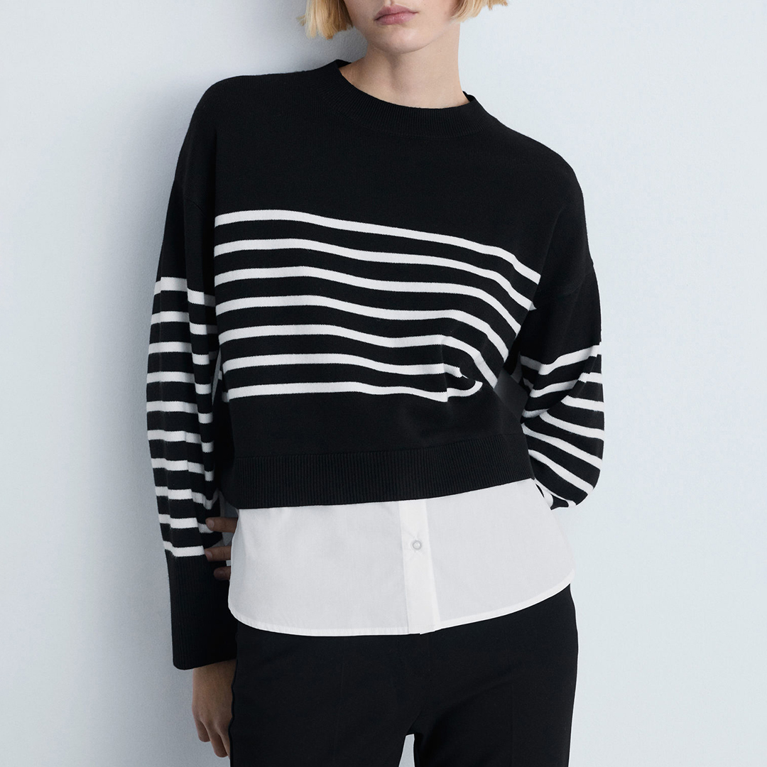 Mango Women's   Black 2-In-1 Stripe Shirt Jumper in Size XS, BrandAlley