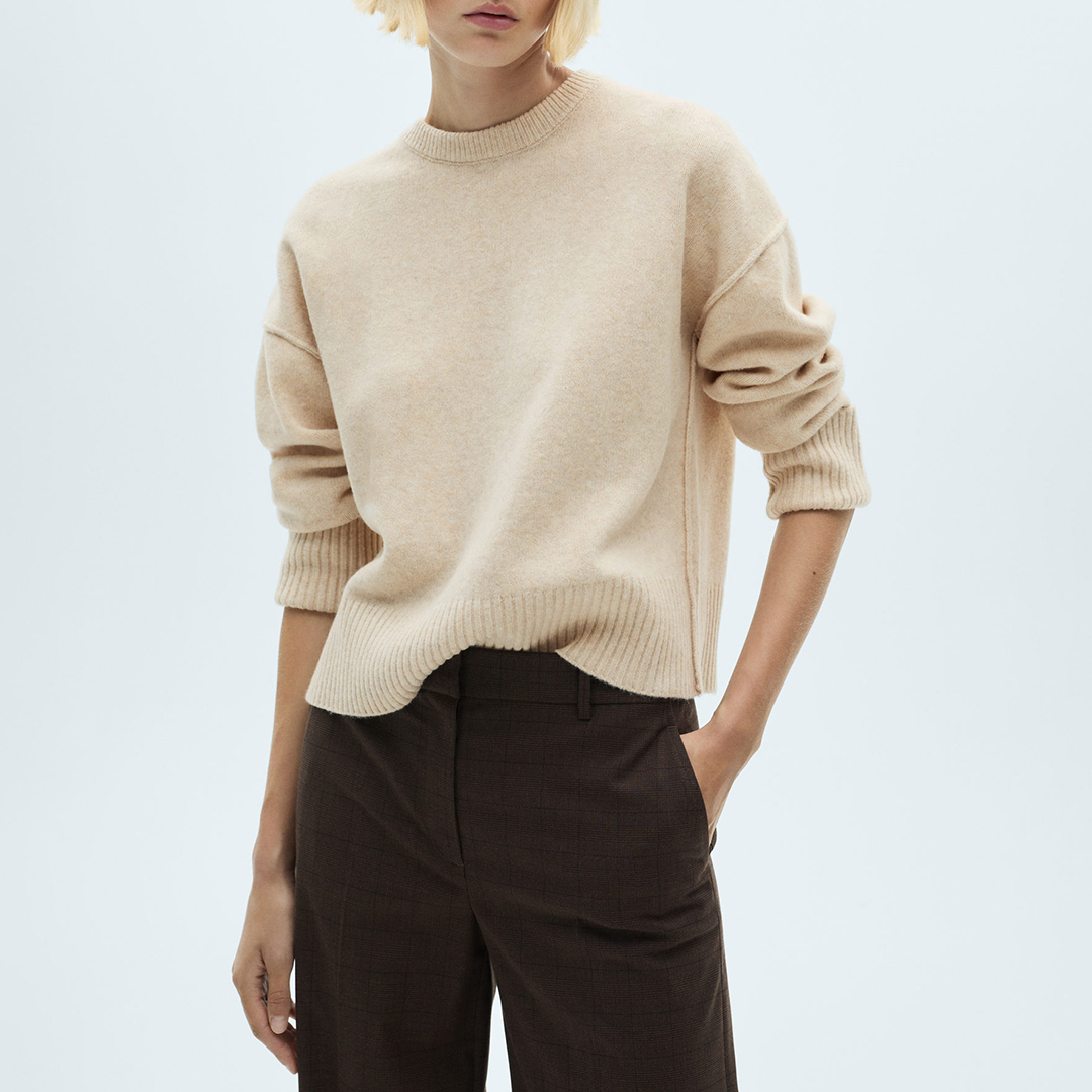Mango Women's  Cream Wool Blend Round Neck Jumper in Size XS, BrandAlley