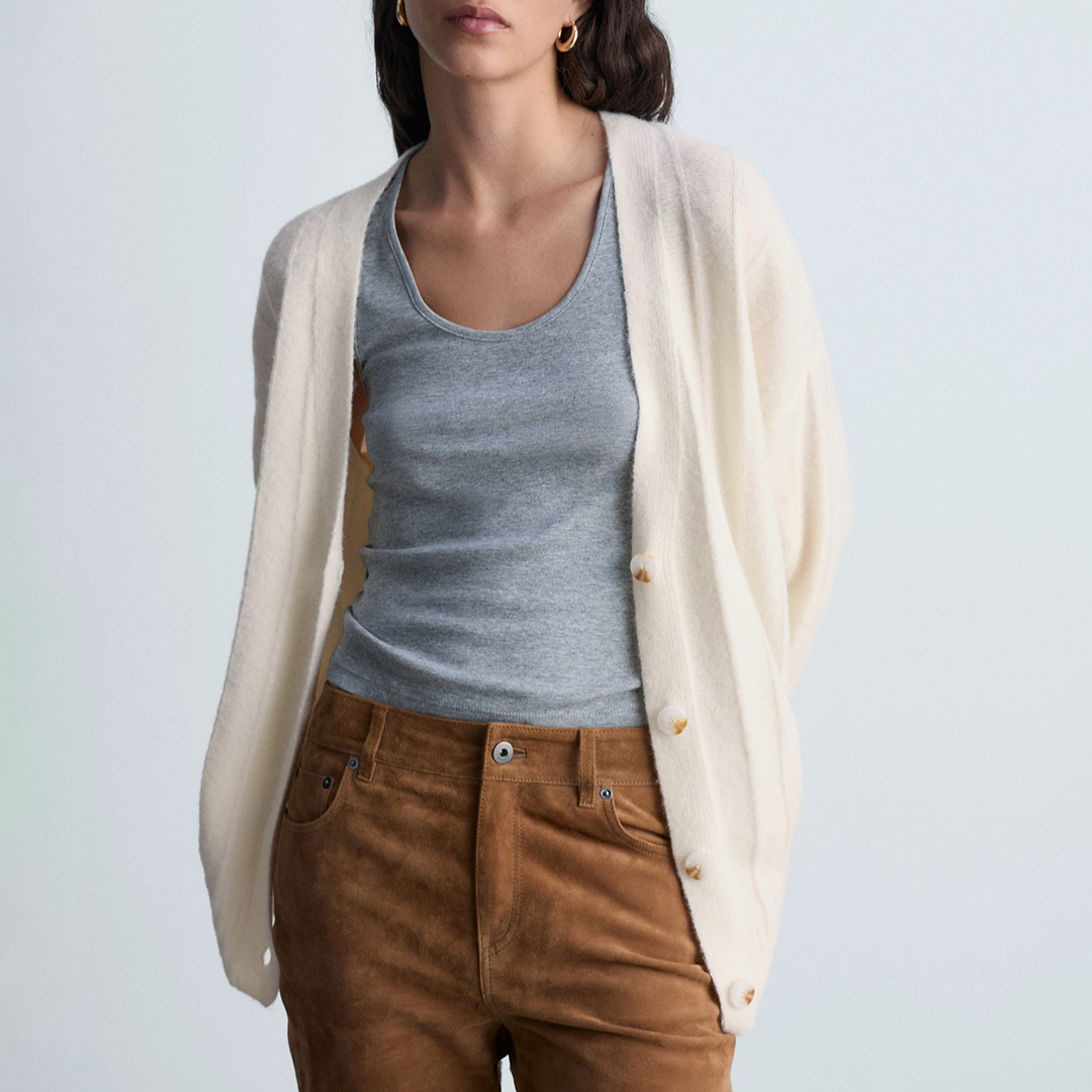 Mango Women's  Cream Wool Blend Button Long Cardigan in Size M, BrandAlley