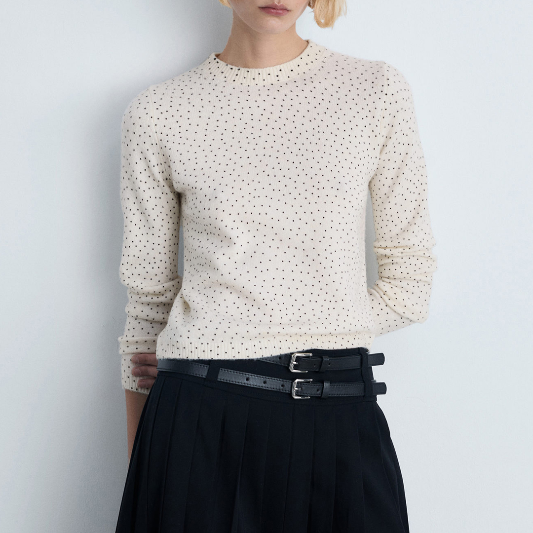 Mango Women's   White Polka-Dot Round Neck Jumper in Size XS, BrandAlley