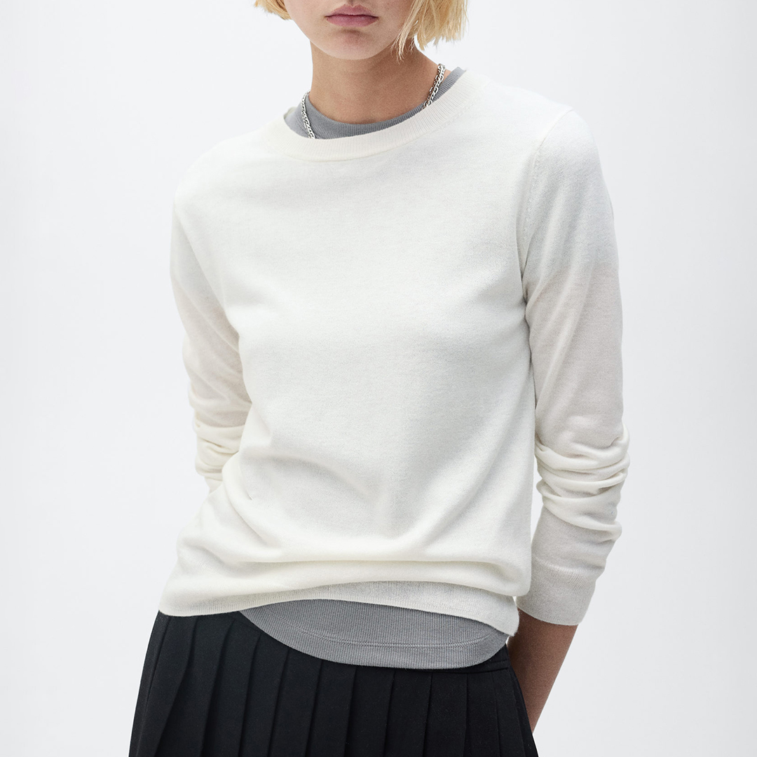 Mango Women's  White Wool Blend Round Neck Jumper in Size XS, BrandAlley