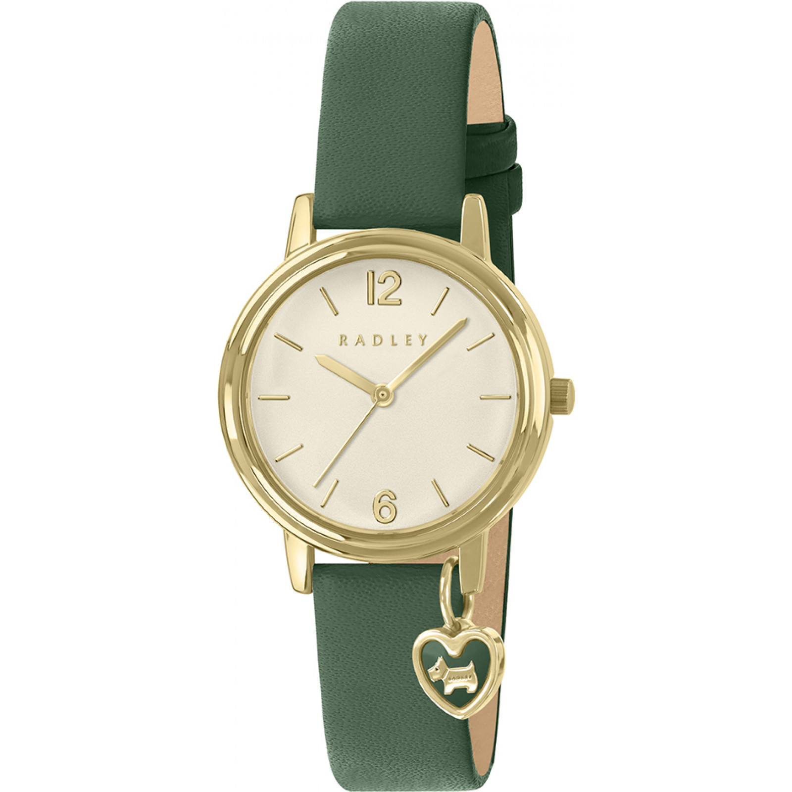 Radley Women's   Green Heart Charm Leather Strap Watch in Size 17.5, BrandAlley