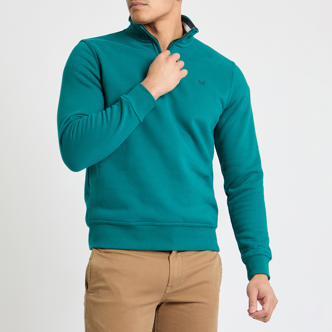 Crew Clothing Men's  Shade Spruce 1/2 Zip Logo Sweatshirt in Size M, BrandAlley