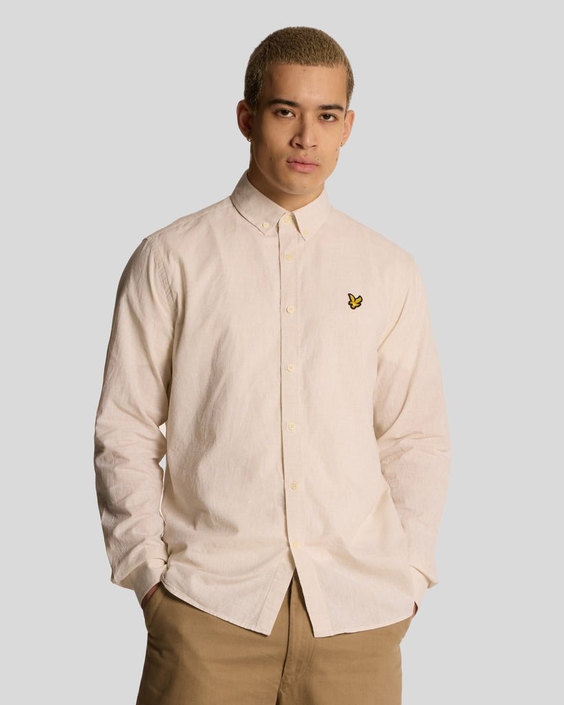 Lyle & Scott Men's   Beige Linen Blend Oxford Shirt in Size XS, BrandAlley