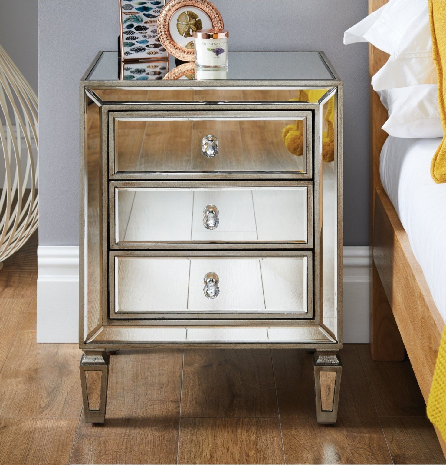 Furniturebox    Silver Venetian 3 Drawer Mirrored Bedside Table , BrandAlley