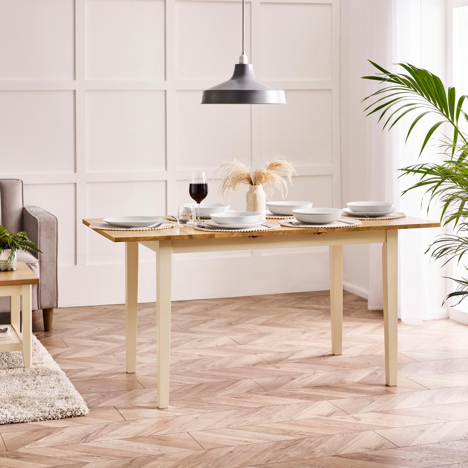 Furniturebox    Brown Salcombe Rectangular Oak And Cream Solid Wood Extending 6 Seater Dining Table , BrandAlley