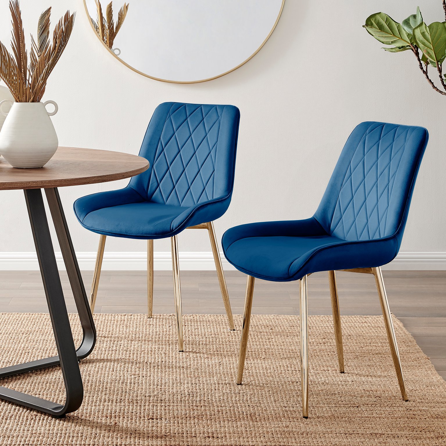 Furniturebox    Navy 2X Pesaro Velvet Dining Chairs Gold Legs , BrandAlley