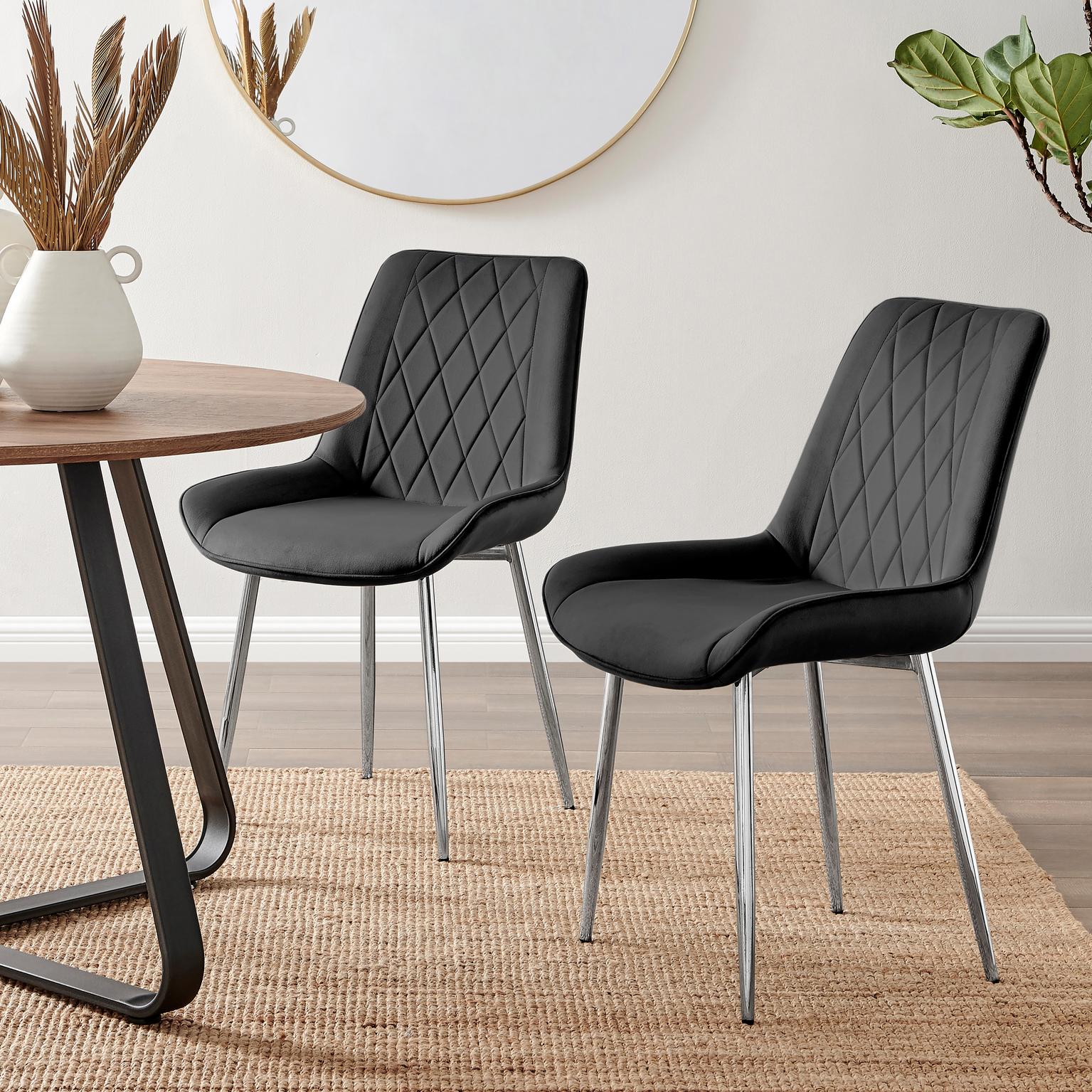 Furniturebox   2x Pesaro Black Velvet Dining Chairs Silver Legs , BrandAlley