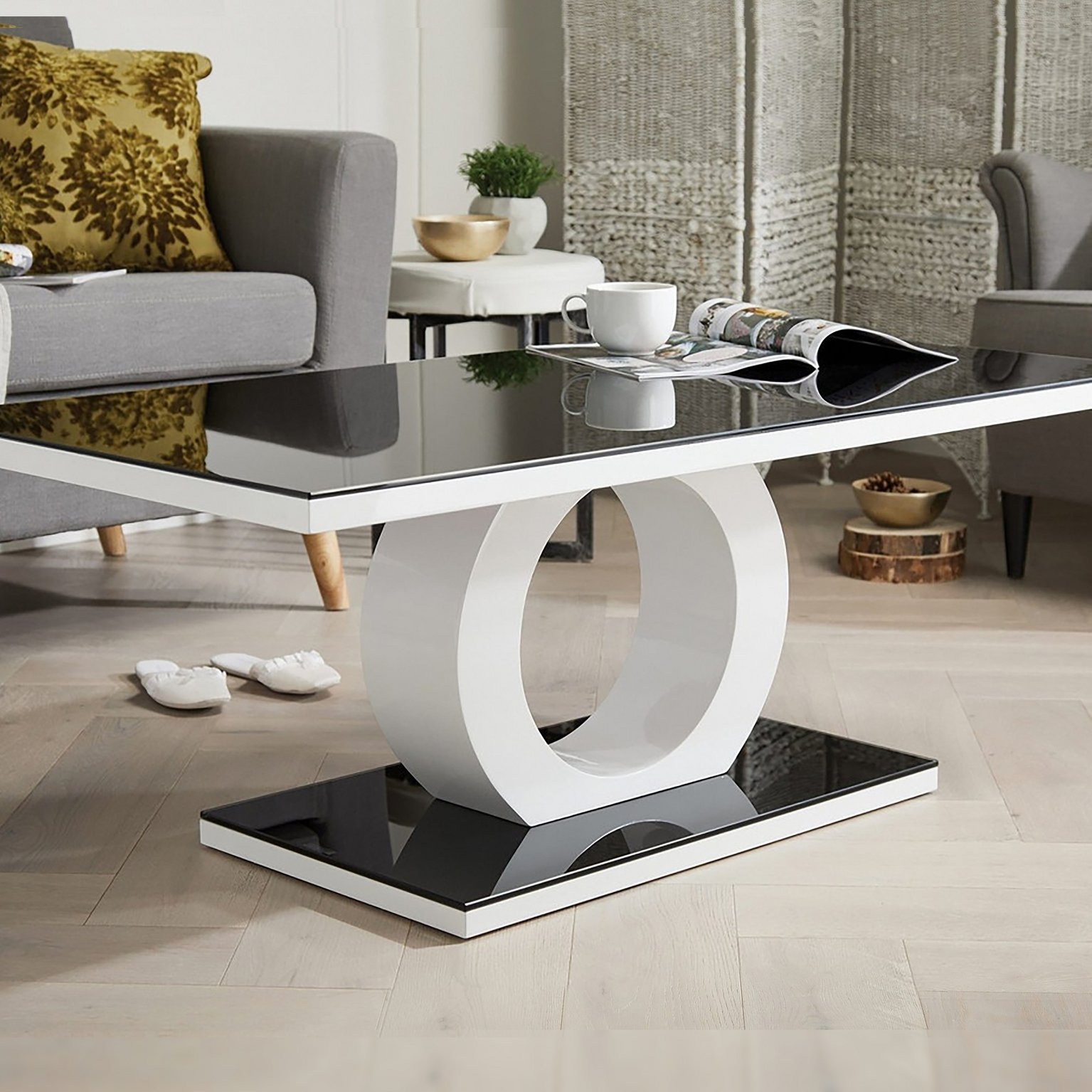 Furniturebox    Black Giovani Rectangular Glass And White High Gloss Coffee Table , BrandAlley