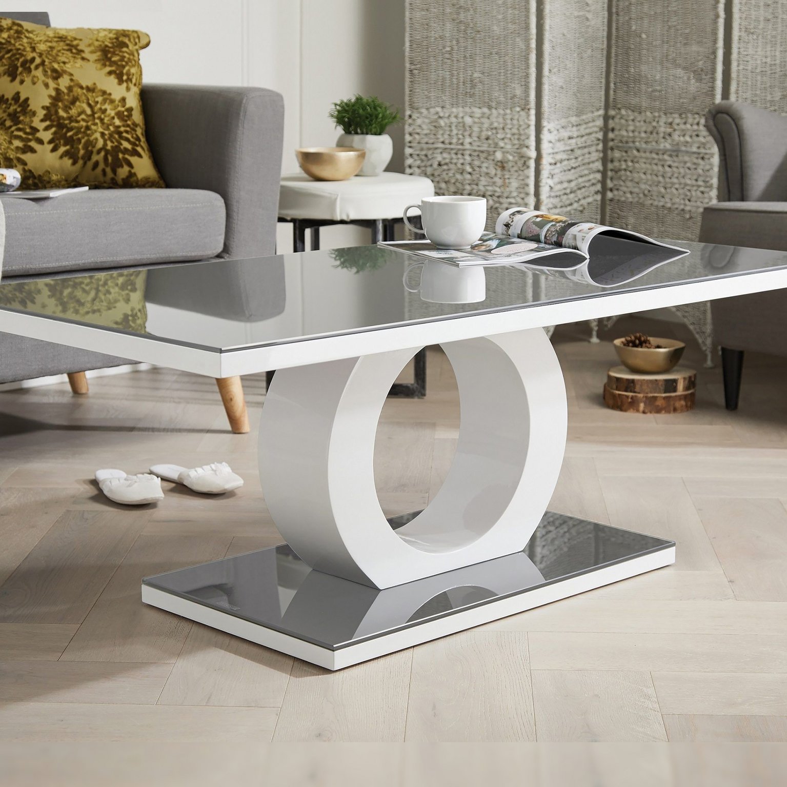 Furniturebox    Grey Giovani Rectangular Glass And White High Gloss Coffee Table , BrandAlley