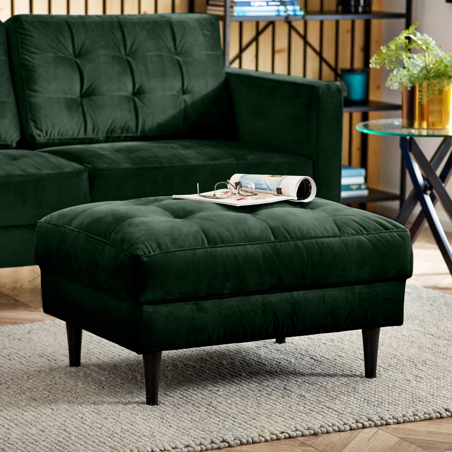 Furniturebox    Green Jolene Emerald Velvet Footstool , BrandAlley