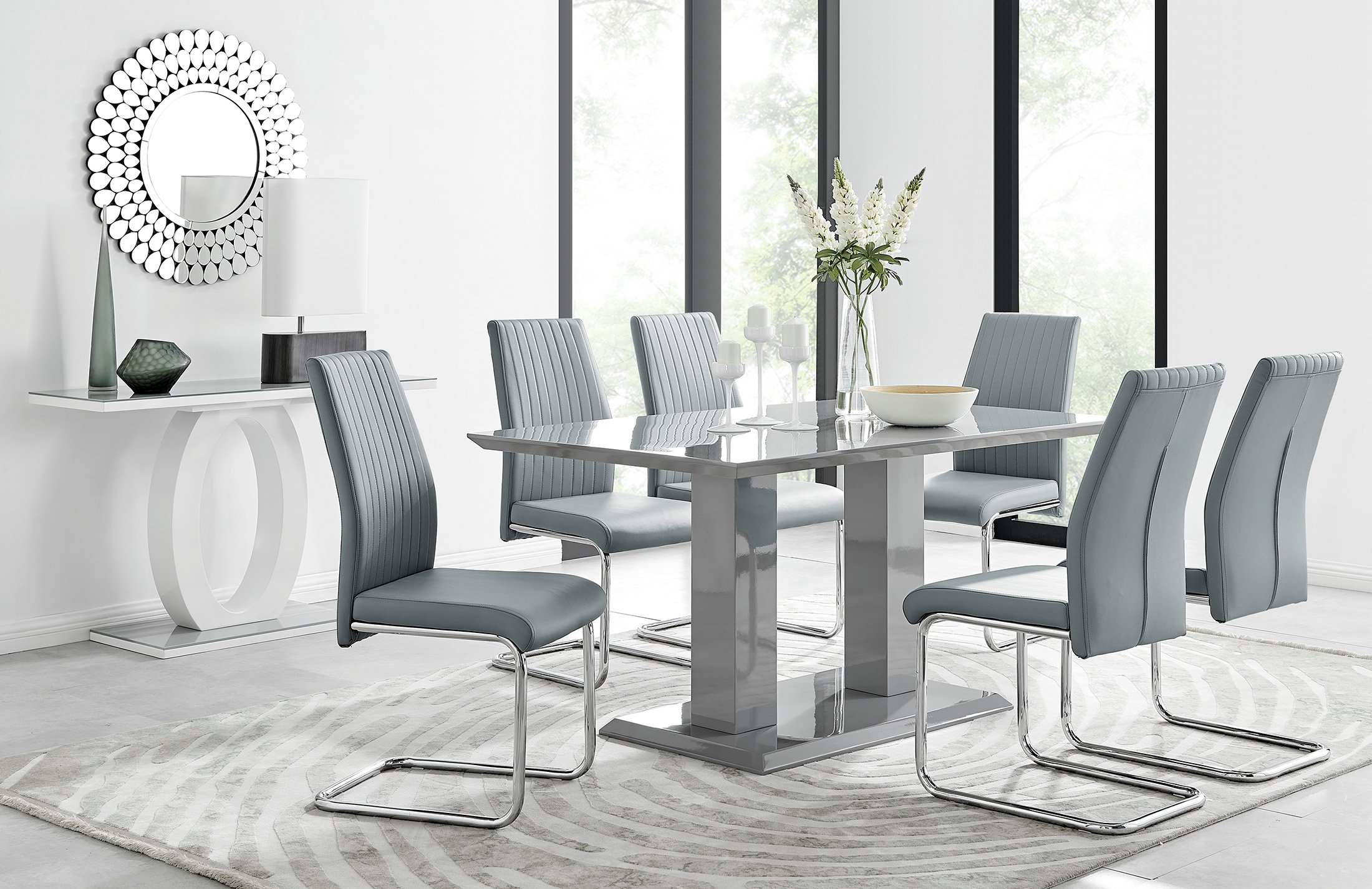 Furniturebox    Grey Imperia Modern High Gloss Dining Table And 6 Elephant Lorenzo Dining Chairs Set , BrandAlley
