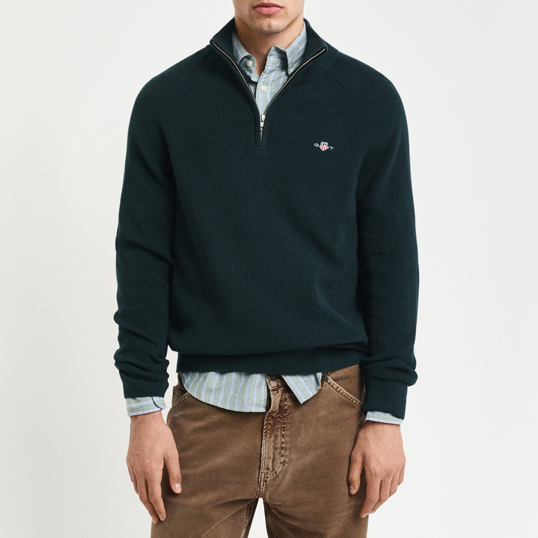 Gant Men's   Green Cotton Wool Rib Half Zip Jumper in Size XXXL, BrandAlley