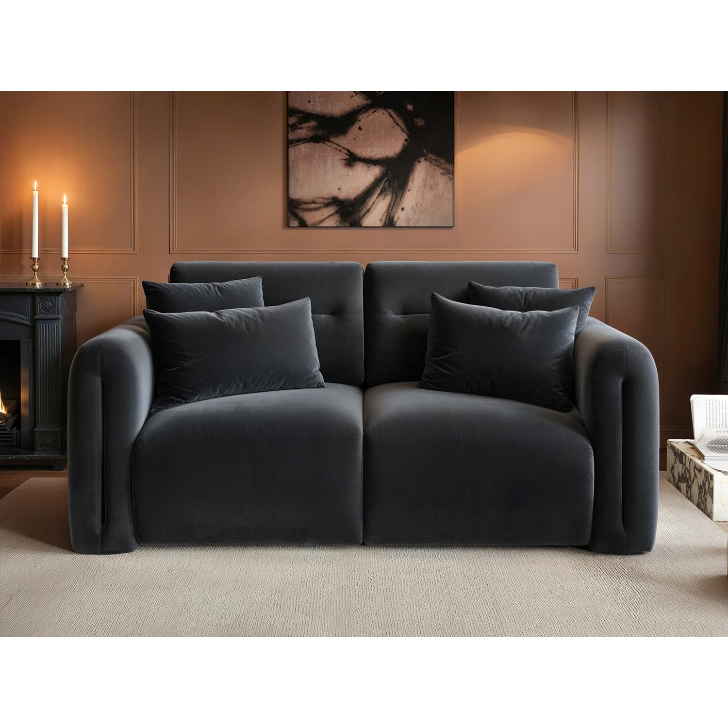 Solace+Co   Mabel 2 Seater Grey Velvet Sofa in Size 2, BrandAlley
