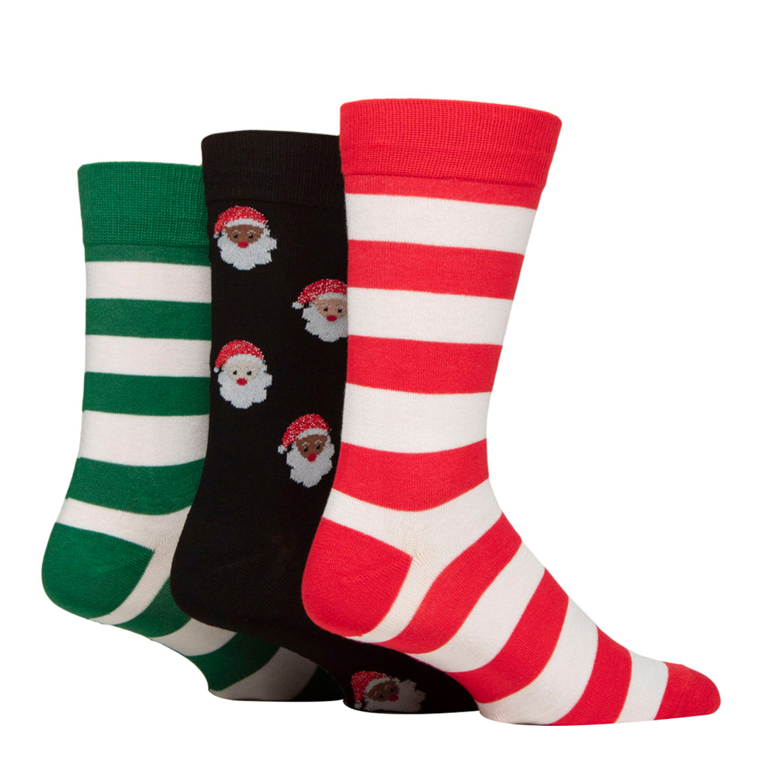Wild Feet Men's  Green/Red Santa 3-Pack Bamboo Hanging Gift Socks in Size 7/11, BrandAlley