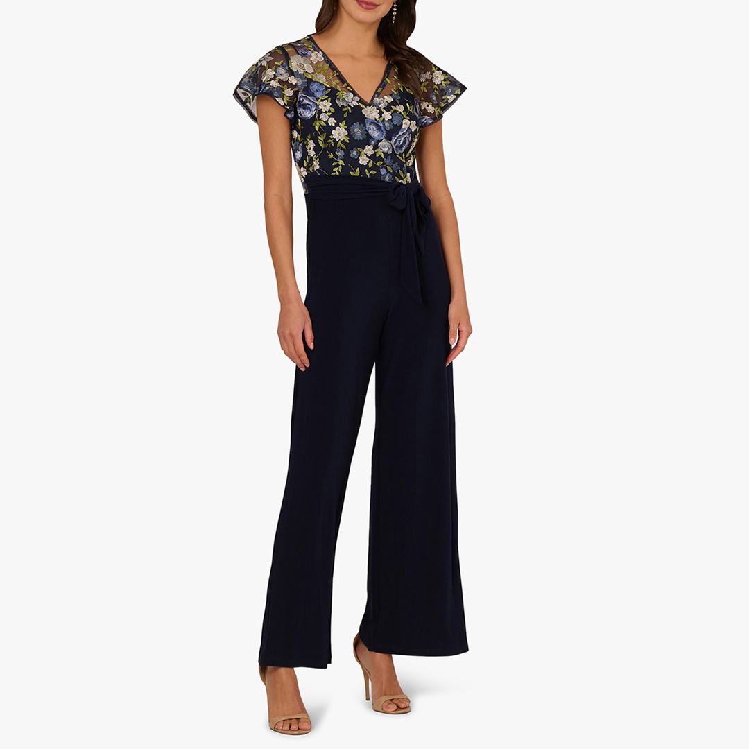 Adrianna Papell Women's  Navy Floral Embroidered Combo Jumpsuit in Size 6, BrandAlley