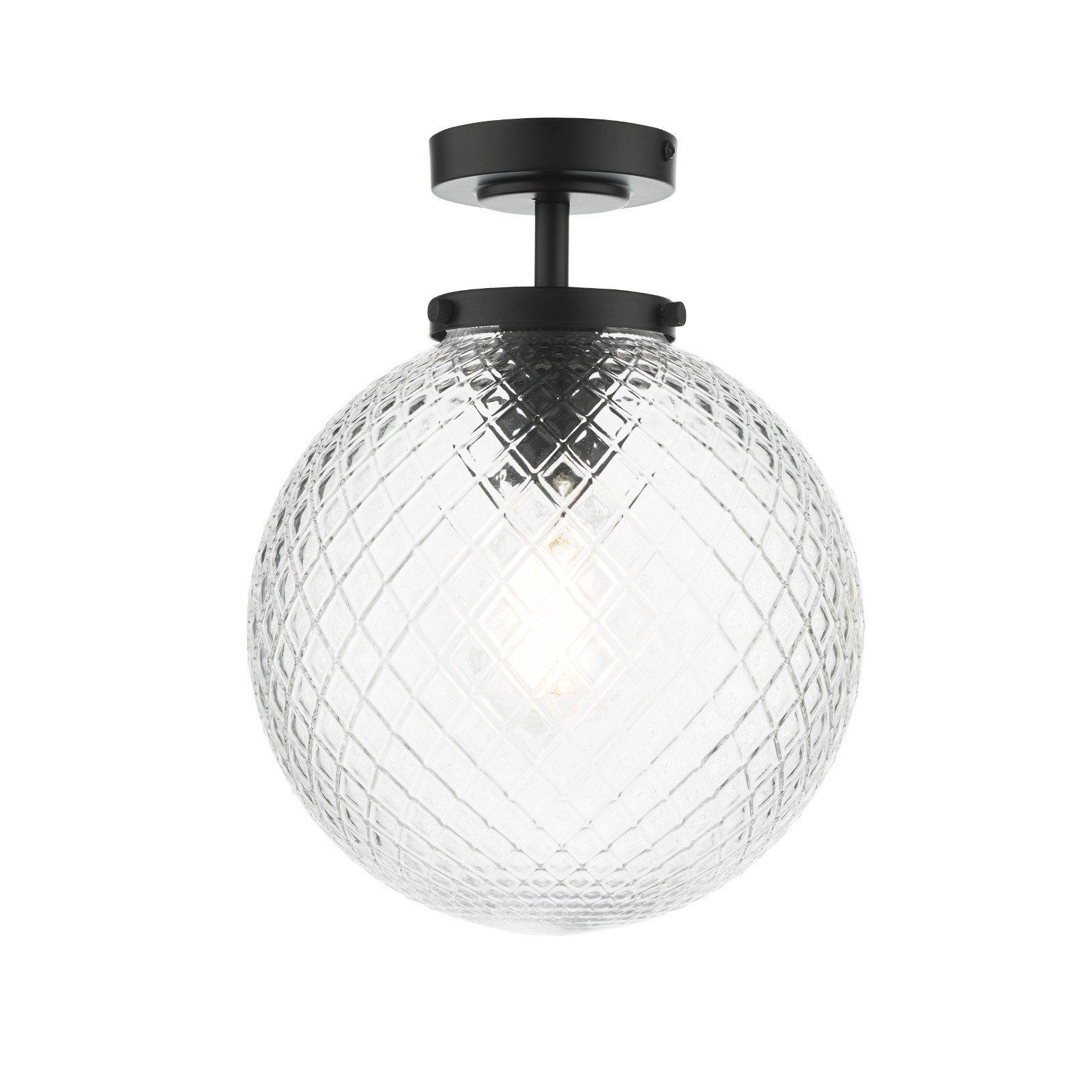 The Lighting Studio   Wayne Bathroom Semi Flush Matt Black Textured Glass IP44 in Size Large, BrandAlley