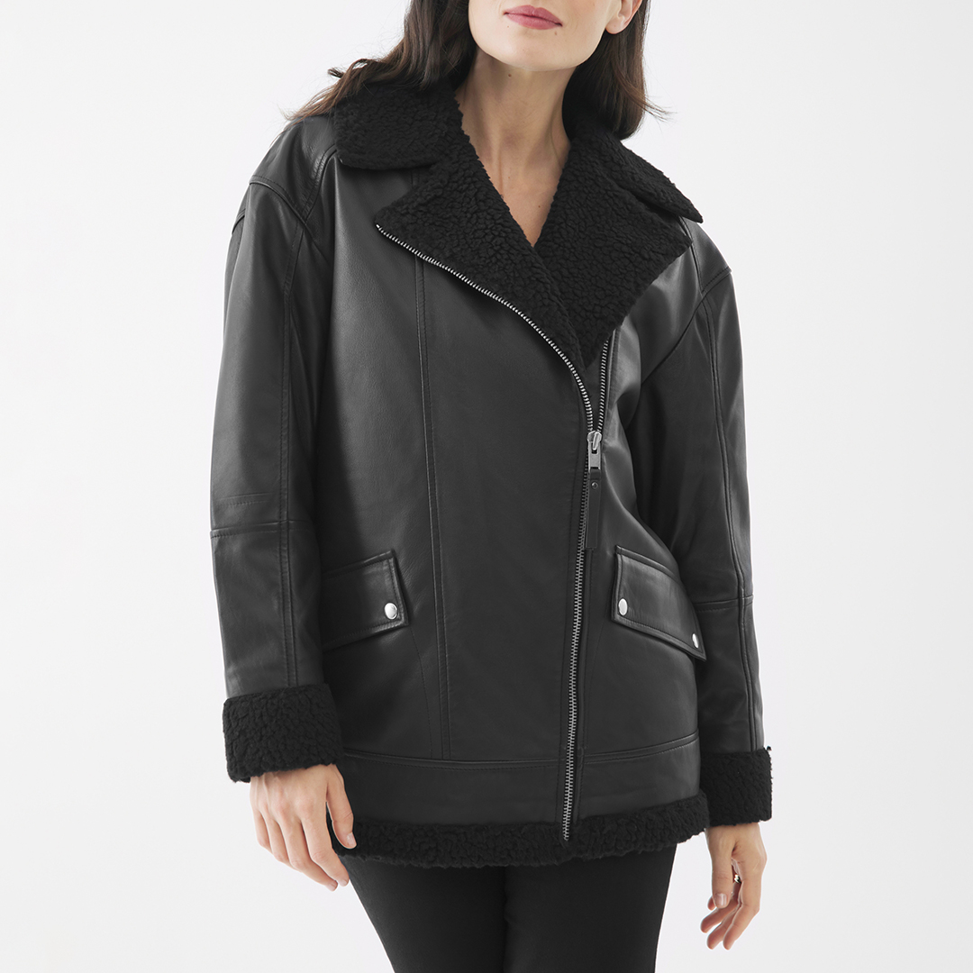 Bolongaro Trevor Women's  Black Eden Leather Shearling Biker Jacket in Size M, BrandAlley