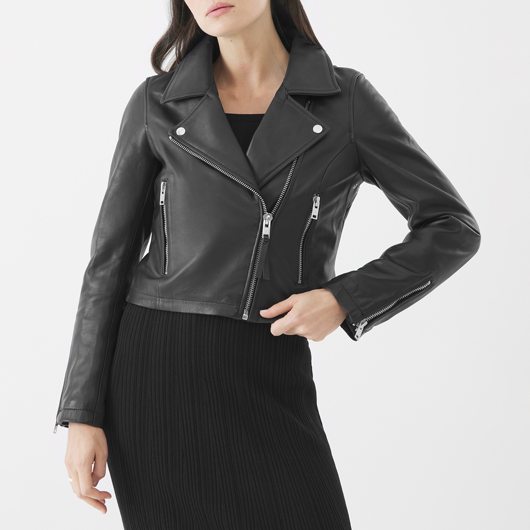 Bolongaro Trevor Women's  Black Millie Leather Biker Jacket in Size L, BrandAlley