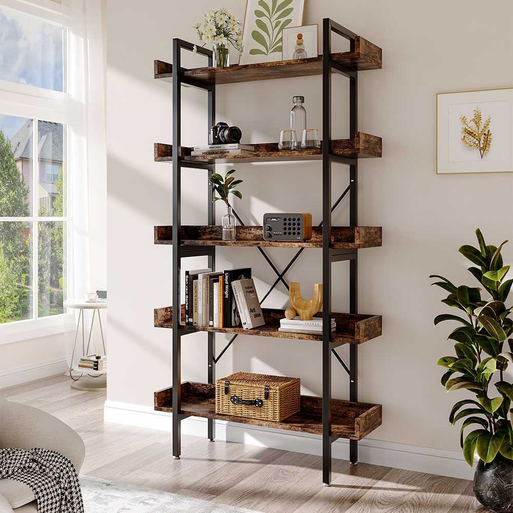 Living and Home   5 Tier Industrial Shelving Unit Bookcase - Brown in Size Large, BrandAlley