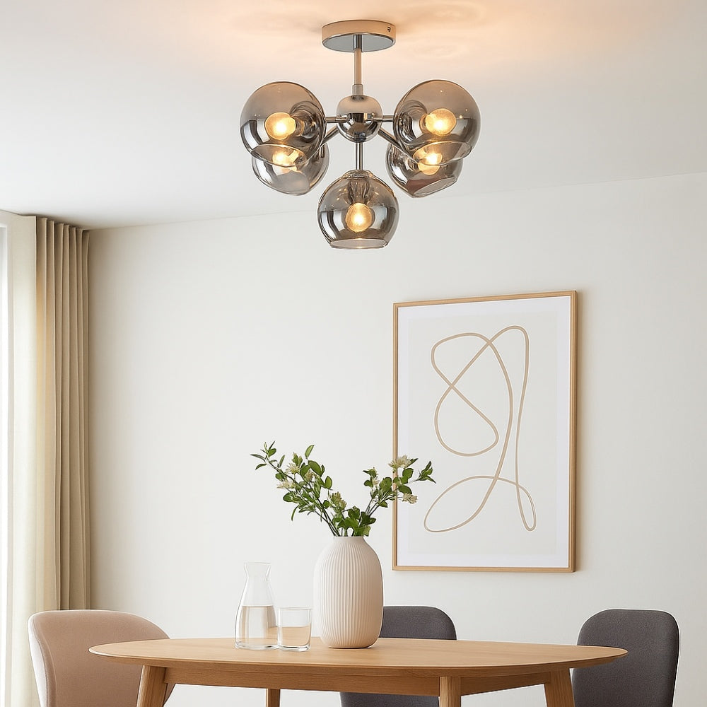 Pagazzi Lighting   Nia Chrome Smoke 5-Light Semi-Flush Ceiling Light , BrandAlley