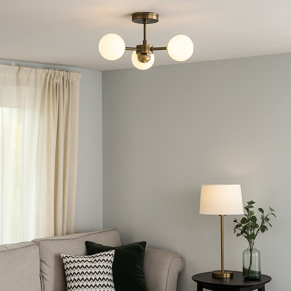 Pagazzi Lighting   Lior 3-Light Antique Brass Semi-Flush Ceiling Light , BrandAlley